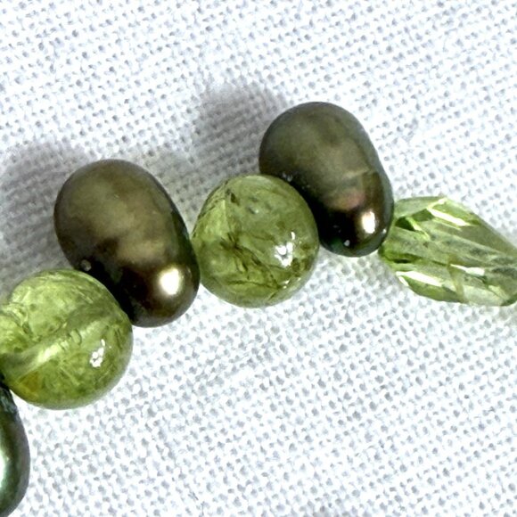 Green Glass Crystal Bead Freshwater Pearl Necklace 925 Silver - Picture 8 of 11